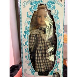 Limited Collection 18 Inch Genuine Porcelain Doll Plaid Dress Lace Collar NIB